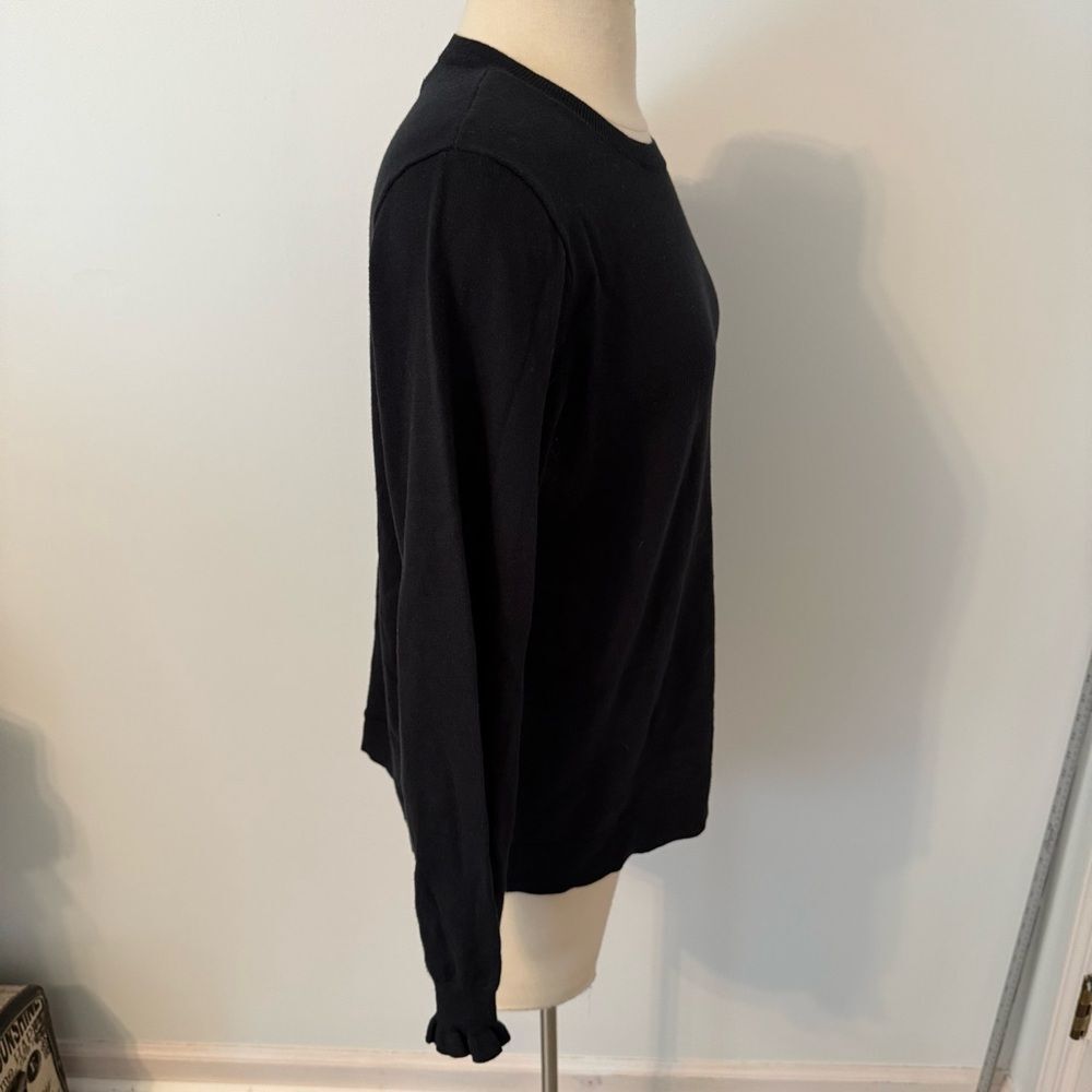 J. Crew Black Cotton Ruffle Rhinestone Sweater Size Large - Picture 6 of 10